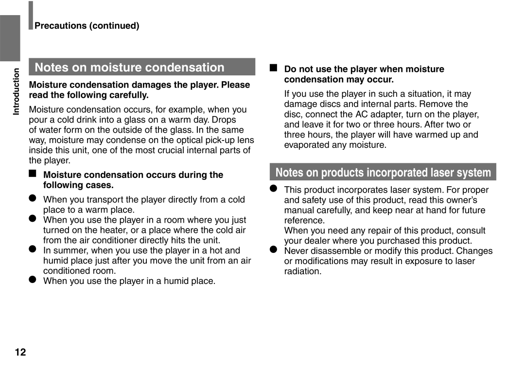 Toshiba SD-P1900SR owner manual Moisture condensation occurs during the following cases 