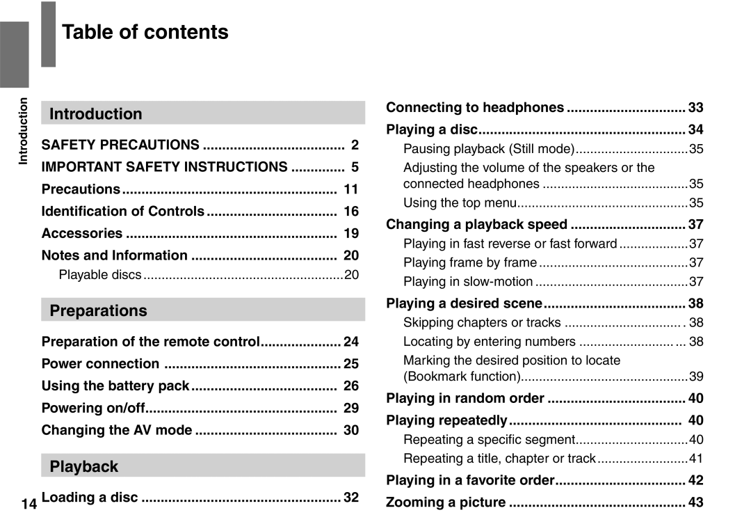 Toshiba SD-P1900SR owner manual Table of contents 