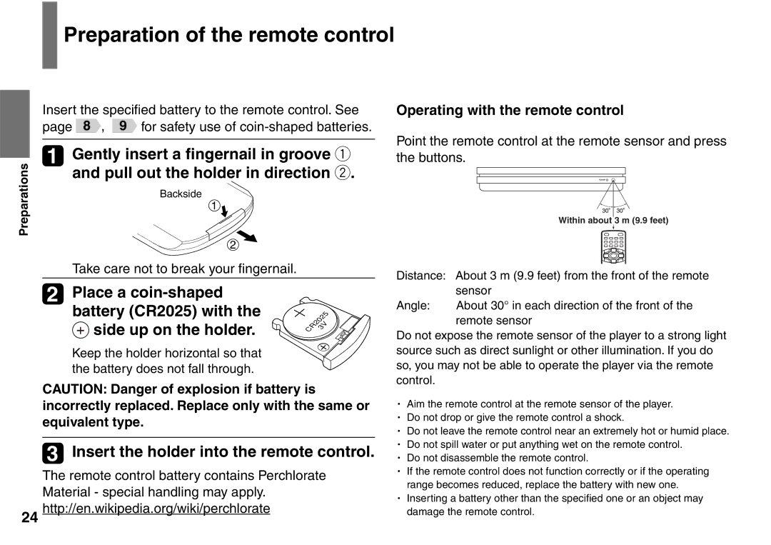 Toshiba SD-P1900SR owner manual Preparation of the remote control, Gently insert a ﬁngernail in groove q 