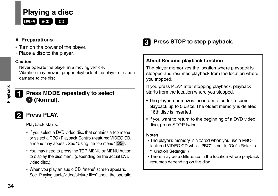 Toshiba SD-P1900SR Playing a disc, Press Mode repeatedly to select Normal Press Play, Press Stop to stop playback 