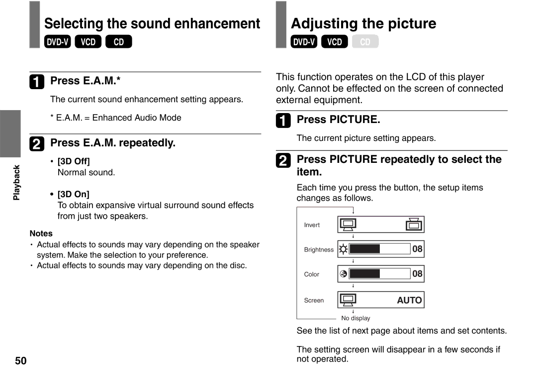 Toshiba SD-P1900SR owner manual Adjusting the picture, Press E.A.M. repeatedly, Press Picture 