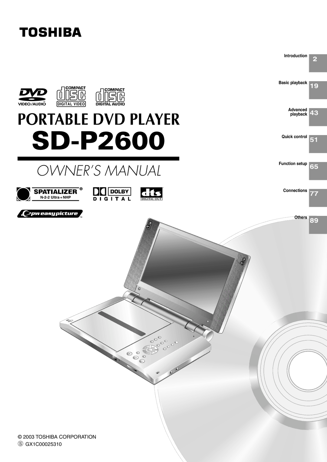 Toshiba SD-P2600 manual 