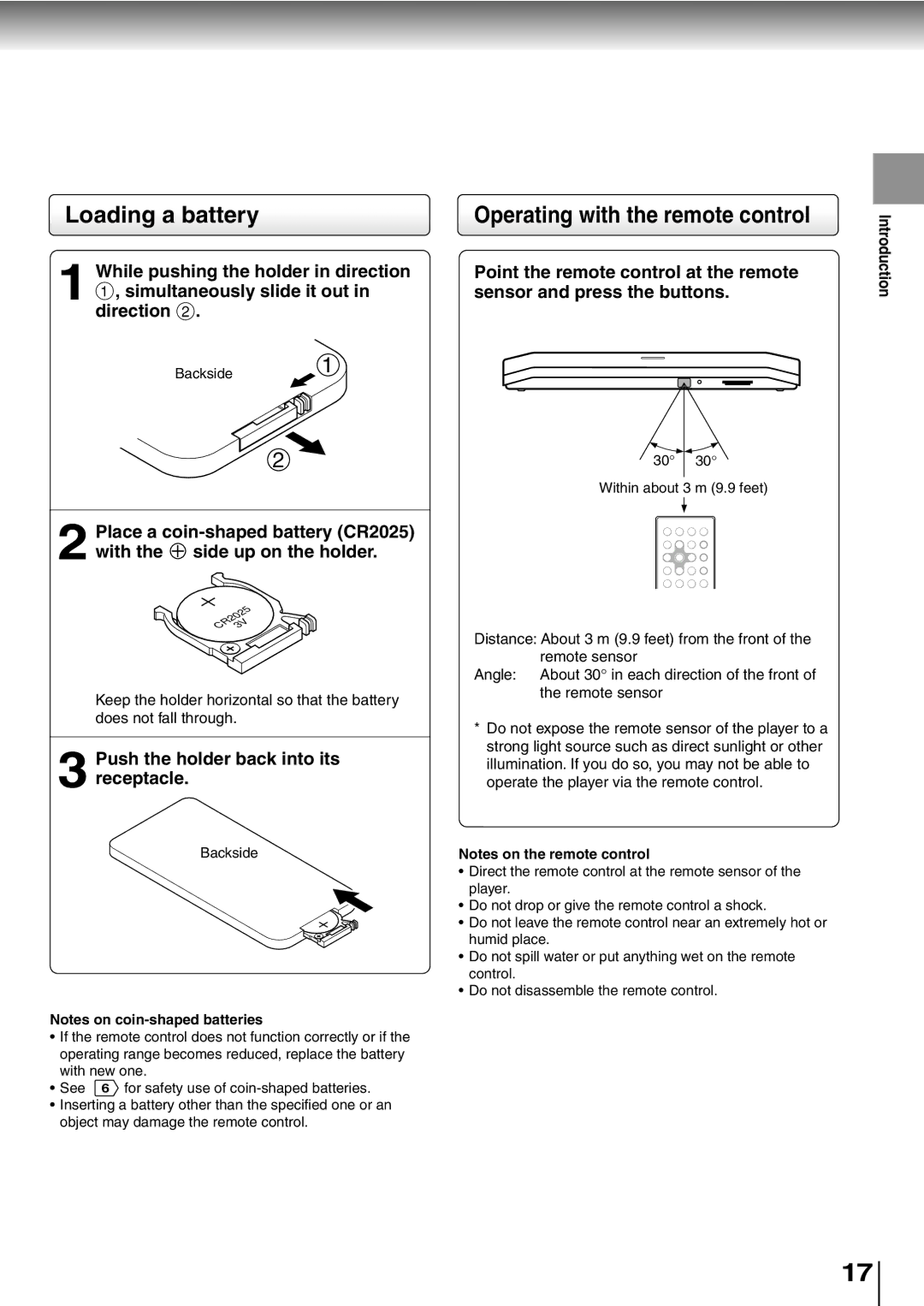 Toshiba SD-P2600 manual Loading a battery, Push the holder back into its receptacle, Backside 