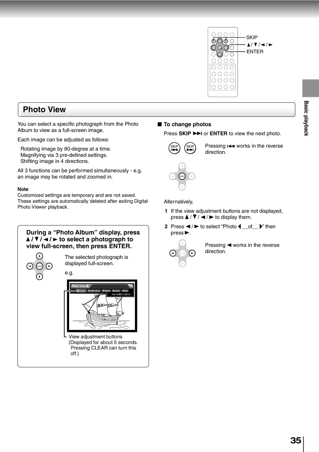 Toshiba SD-P2600 manual Photo View, To change photos, Selected photograph is displayed full-screen 