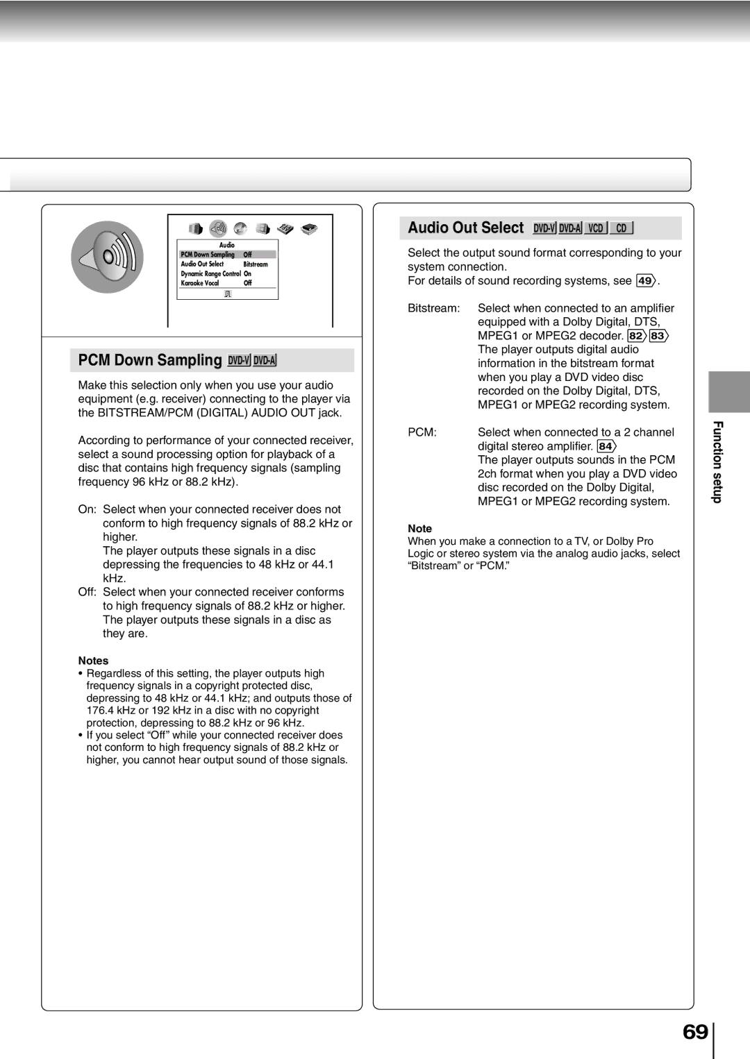 Toshiba SD-P2600 manual Audio Out Select DVD-V DVD-A VCD CD 