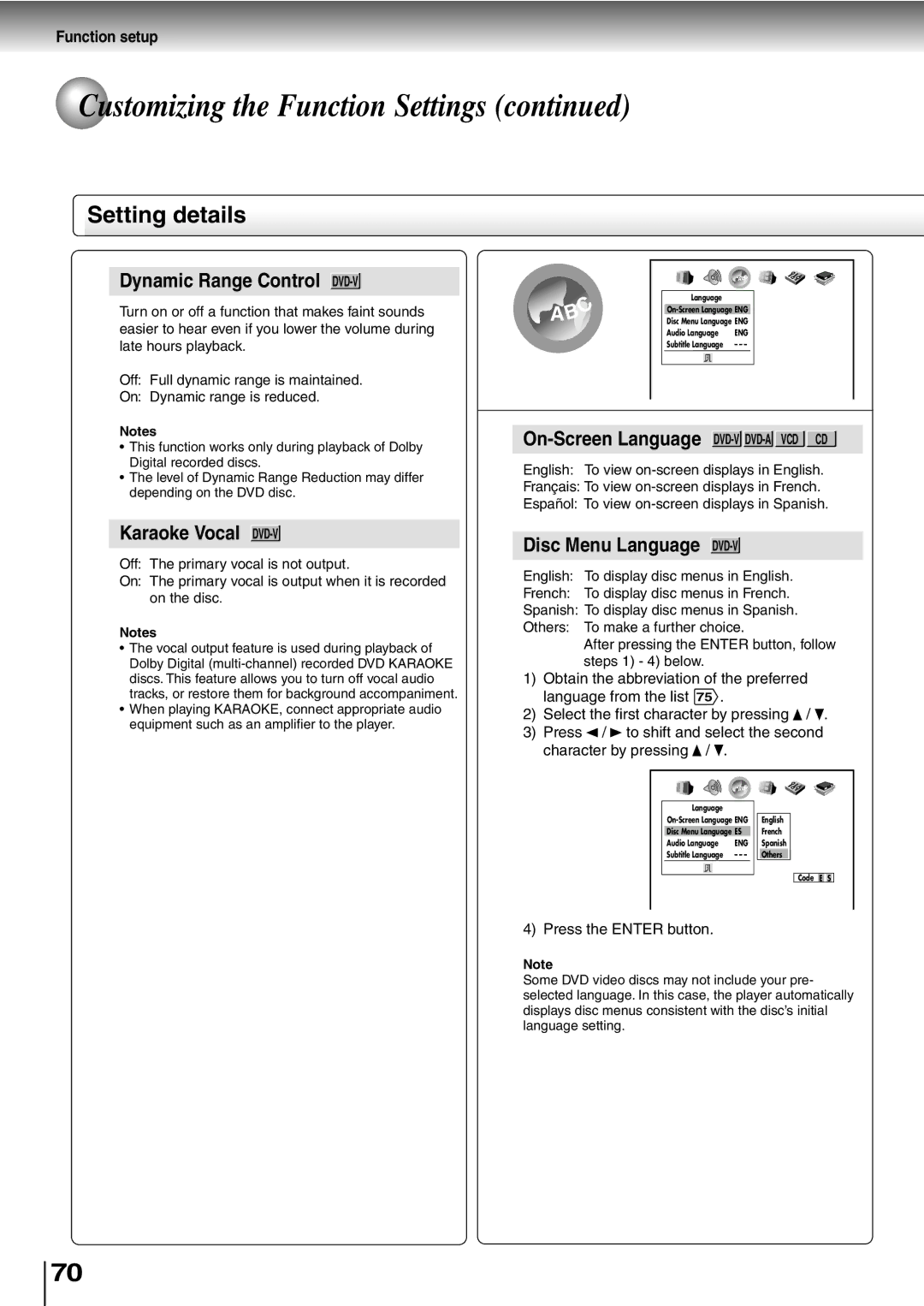 Toshiba SD-P2600 manual Dynamic Range Control DVD-V 