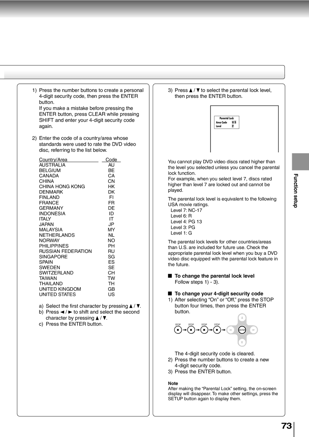 Toshiba SD-P2600 manual To change the parental lock level, Follow steps 1, To change your 4-digit security code 