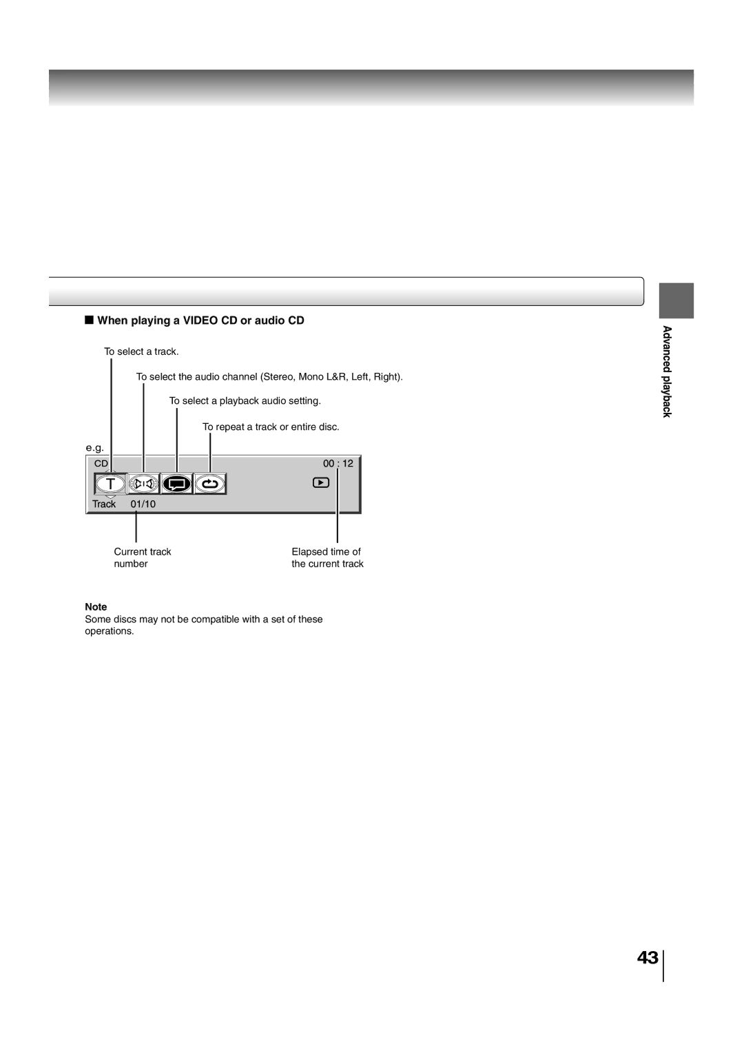 Toshiba SD-P2700 manual When playing a Video CD or audio CD 