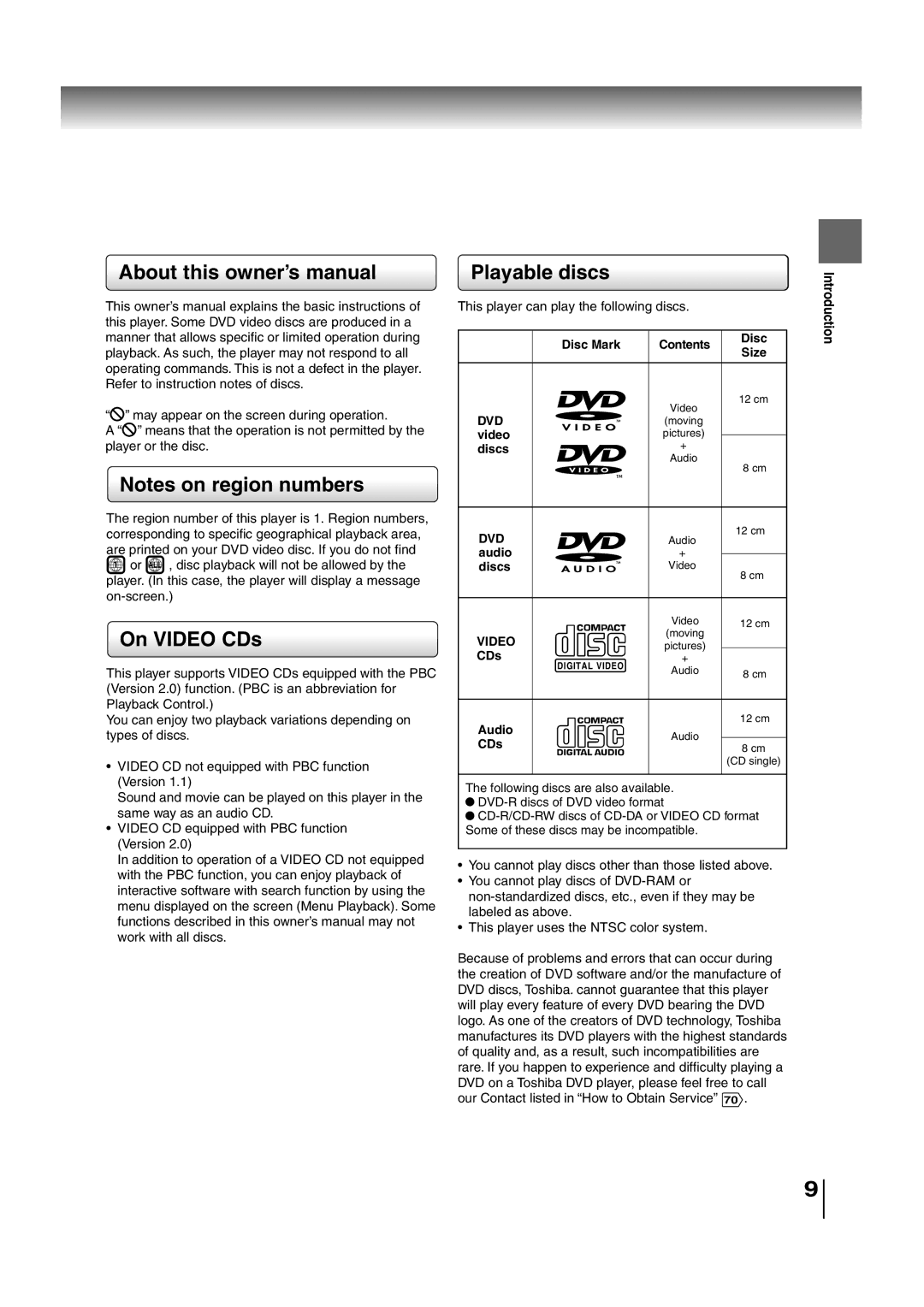 Toshiba SD-P2700 manual Playable discs, On Video CDs 