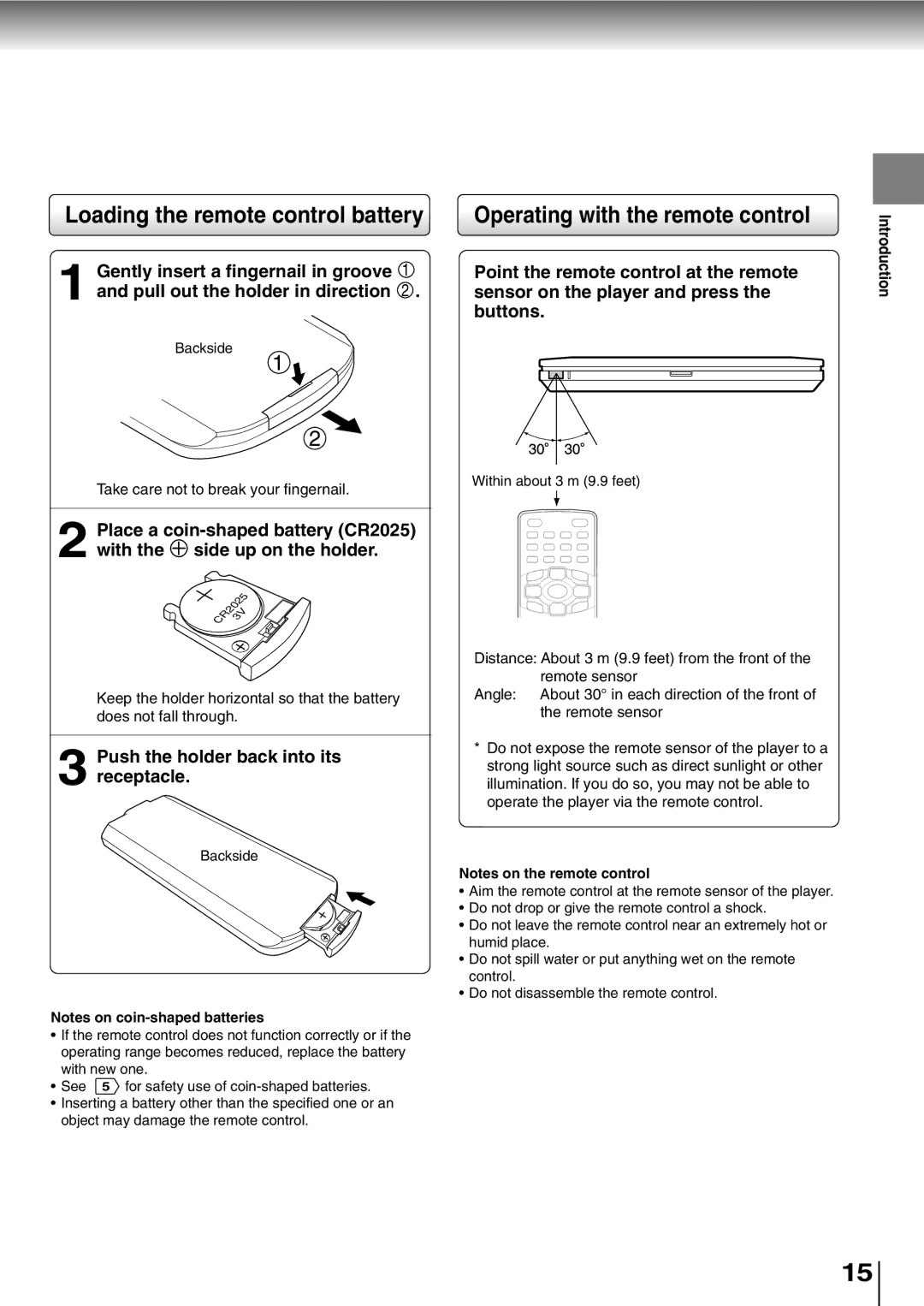 Toshiba SD-P2800SE owner manual Loading the remote control battery, Operating with the remote control 