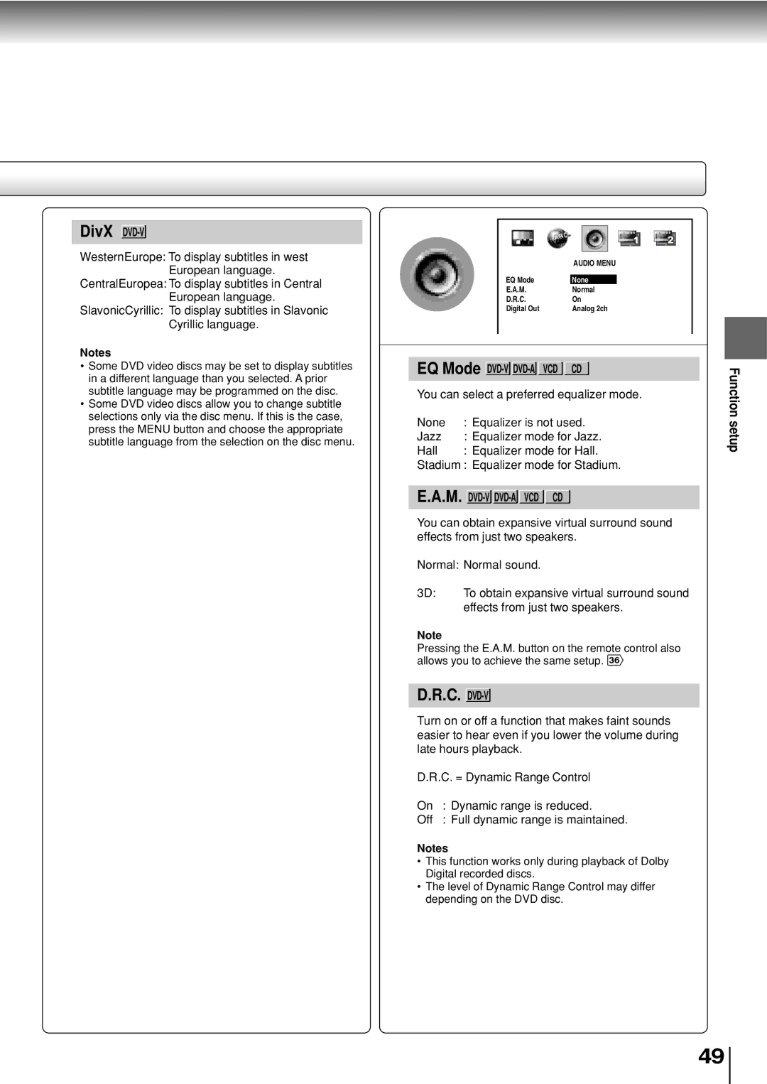 Toshiba SD-P2800SE owner manual DivX DVD-V, EQ Mode DVD-V DVD-A VCD CD 