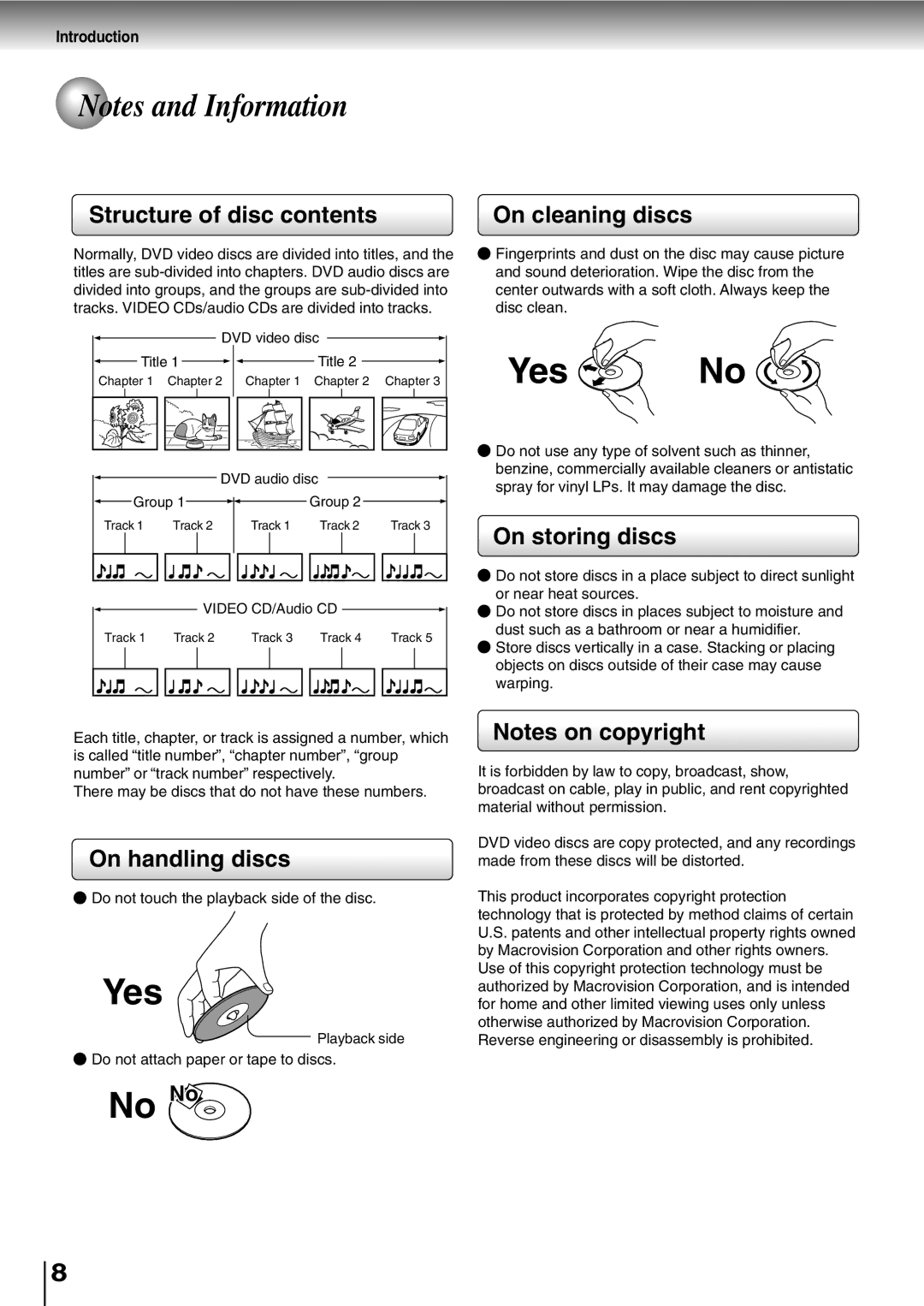 Toshiba SD-P2800SE owner manual Structure of disc contents On cleaning discs, On storing discs, On handling discs 