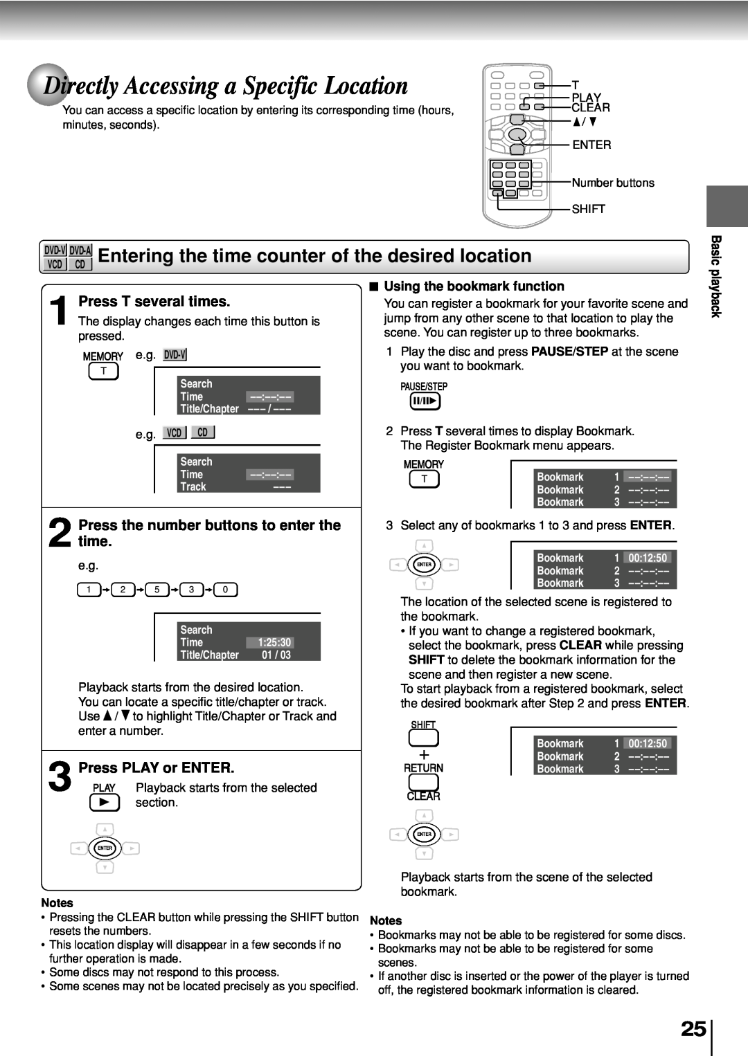 Toshiba SD-P2800SE owner manual Directly Accessing a Specific Location, Entering the time counter of the desired location 