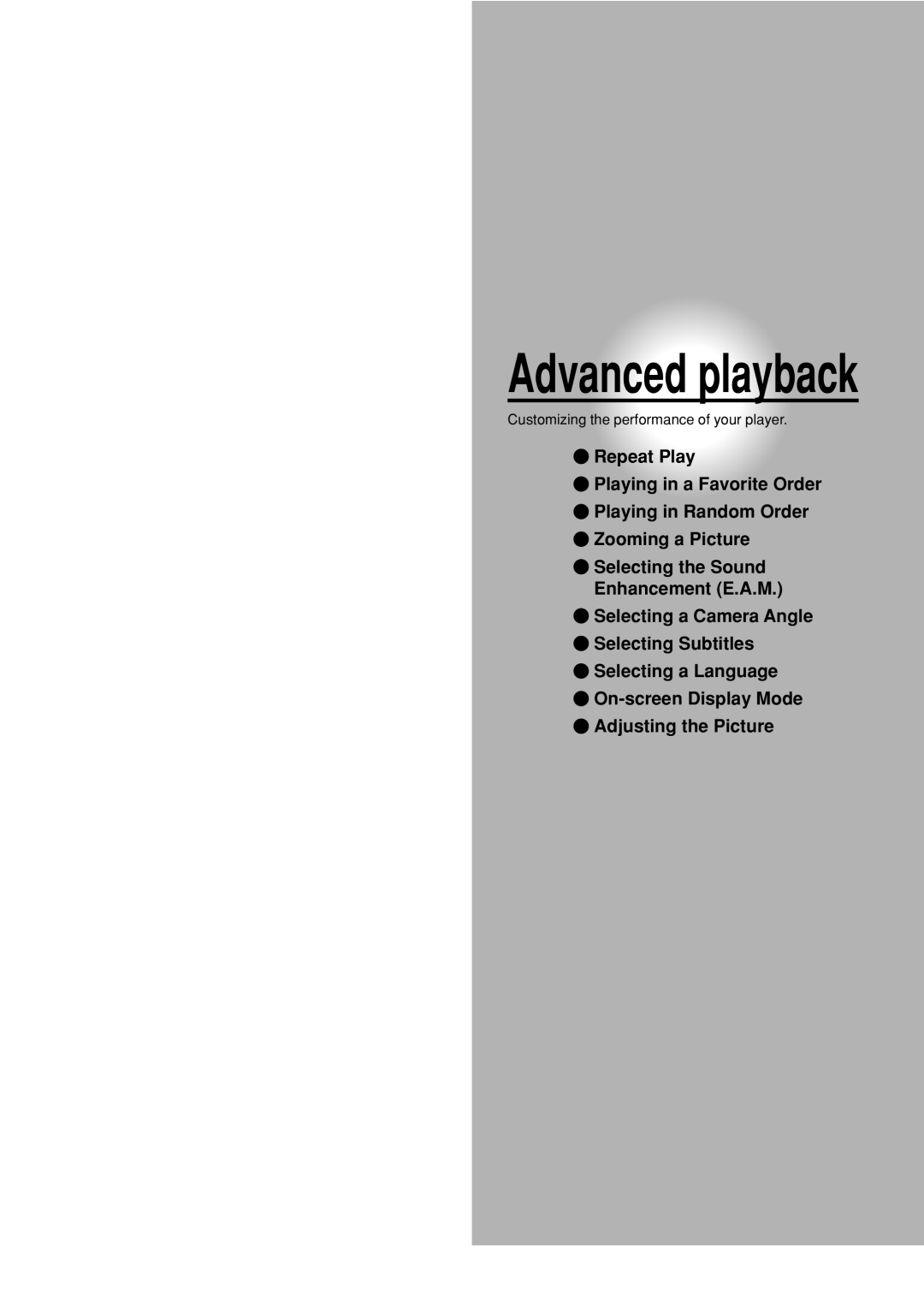 Toshiba SD-P2800SE owner manual Advanced playback, Repeat Play Playing in a Favorite Order Playing in Random Order 