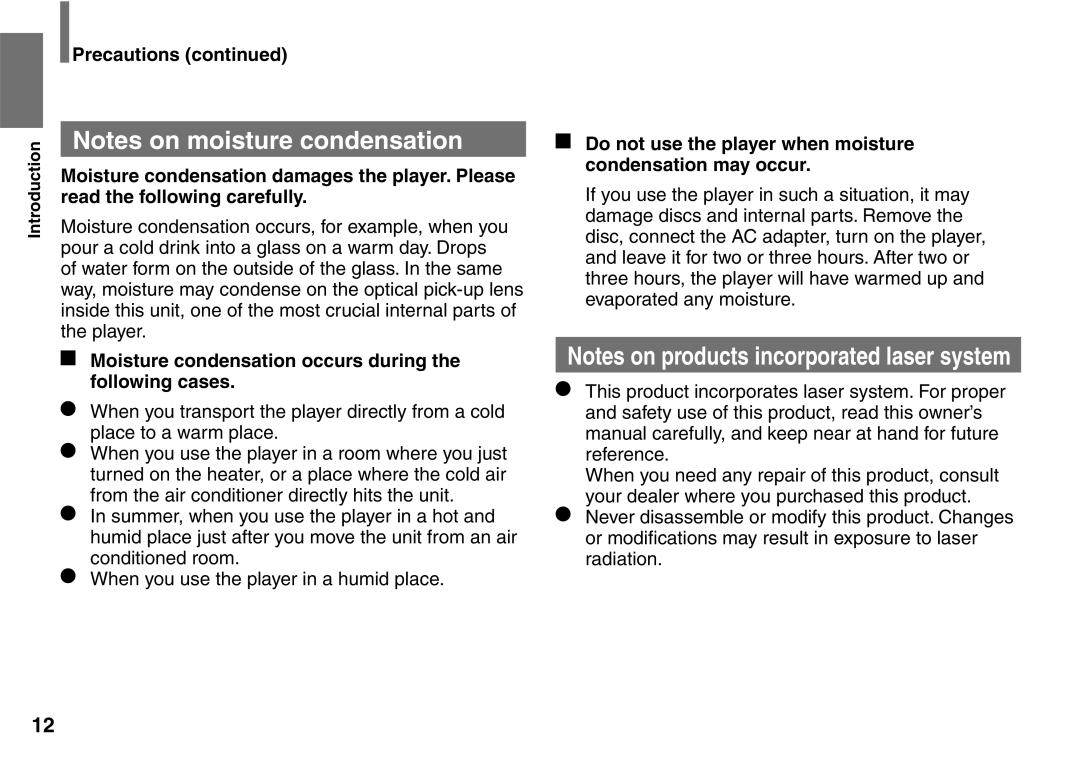 Toshiba SD-P2900SR owner manual Moisture condensation occurs during the following cases 