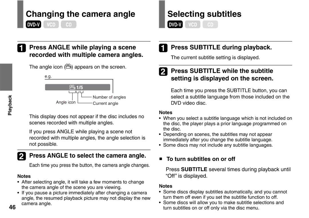 Toshiba SD-P2900SR owner manual Changing the camera angle, Selecting subtitles, Press Subtitle during playback 