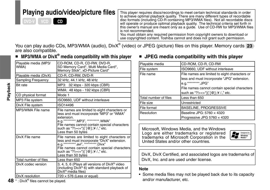 Toshiba SD-P2900SR owner manual Playing audio/video/picture ﬁles 