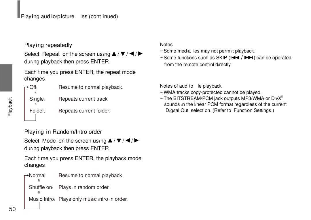 Toshiba SD-P2900SR owner manual Playing in Random/Intro order, Playing audio/picture ﬁles 