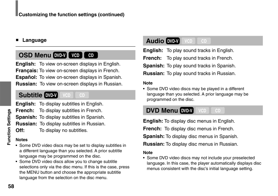 Toshiba SD-P2900SR owner manual Language, Customizing the function settings 