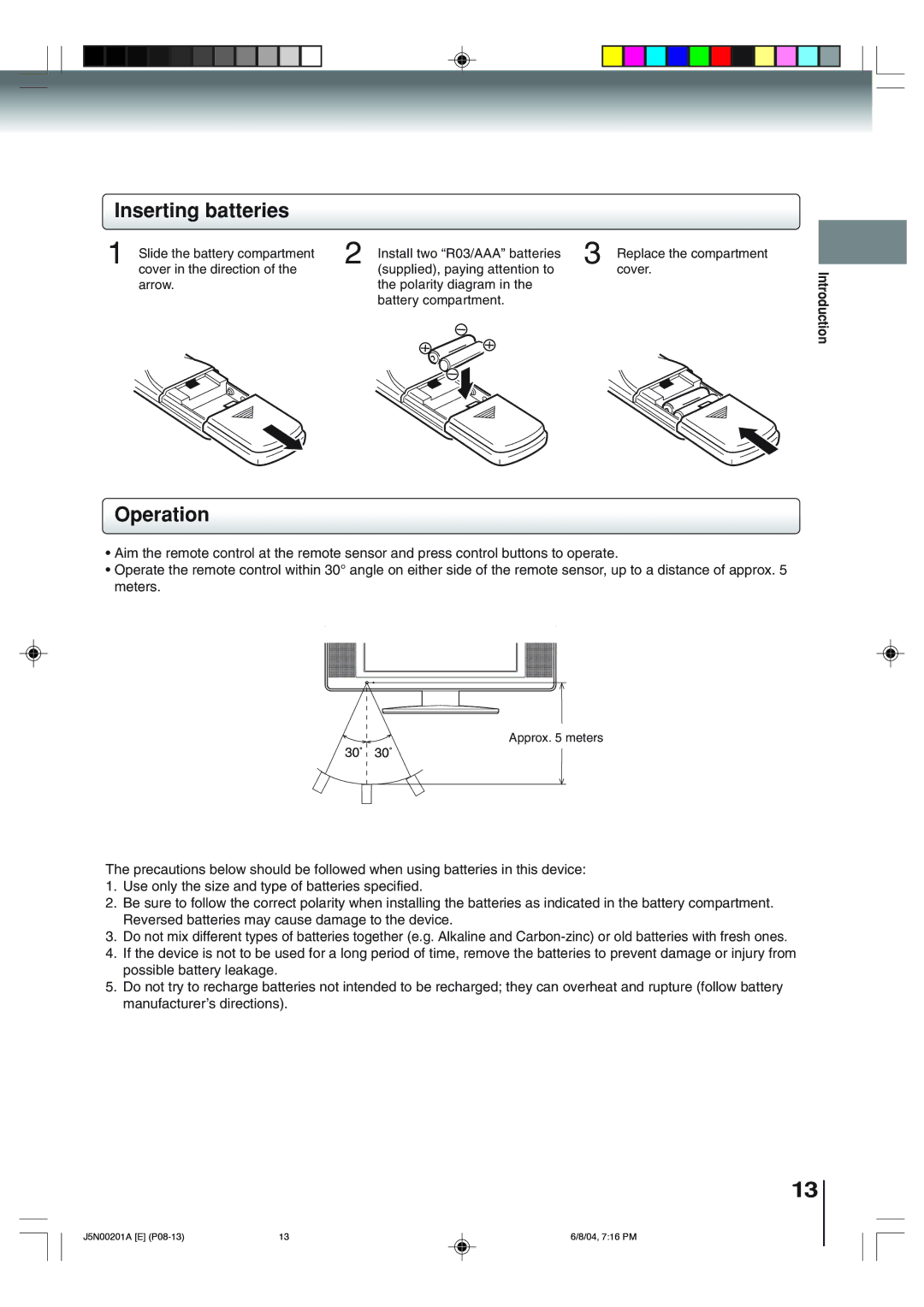 Toshiba SD-P4000 owner manual Inserting batteries, Operation 