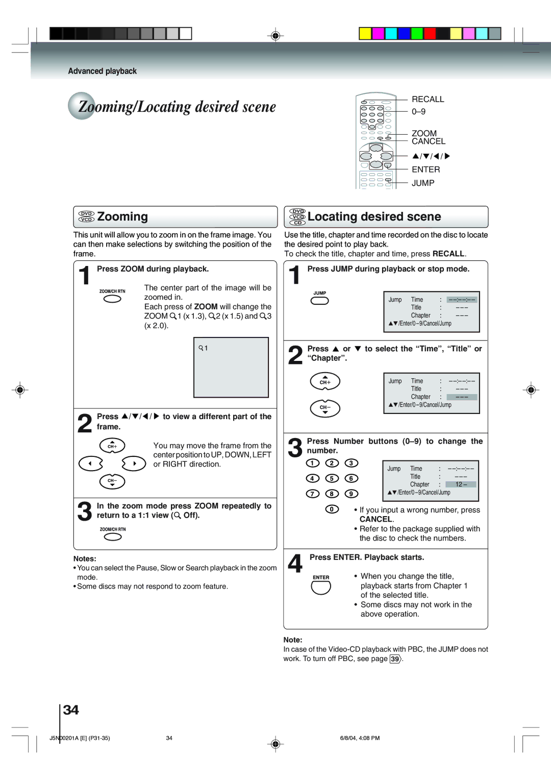 Toshiba SD-P4000 owner manual Zooming/Locating desired scene, Dvdvcd Zooming, Advanced playback, Cancel 