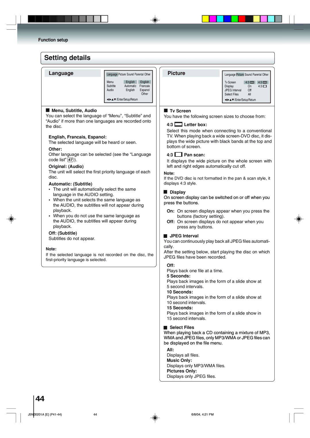 Toshiba SD-P4000 owner manual Setting details 