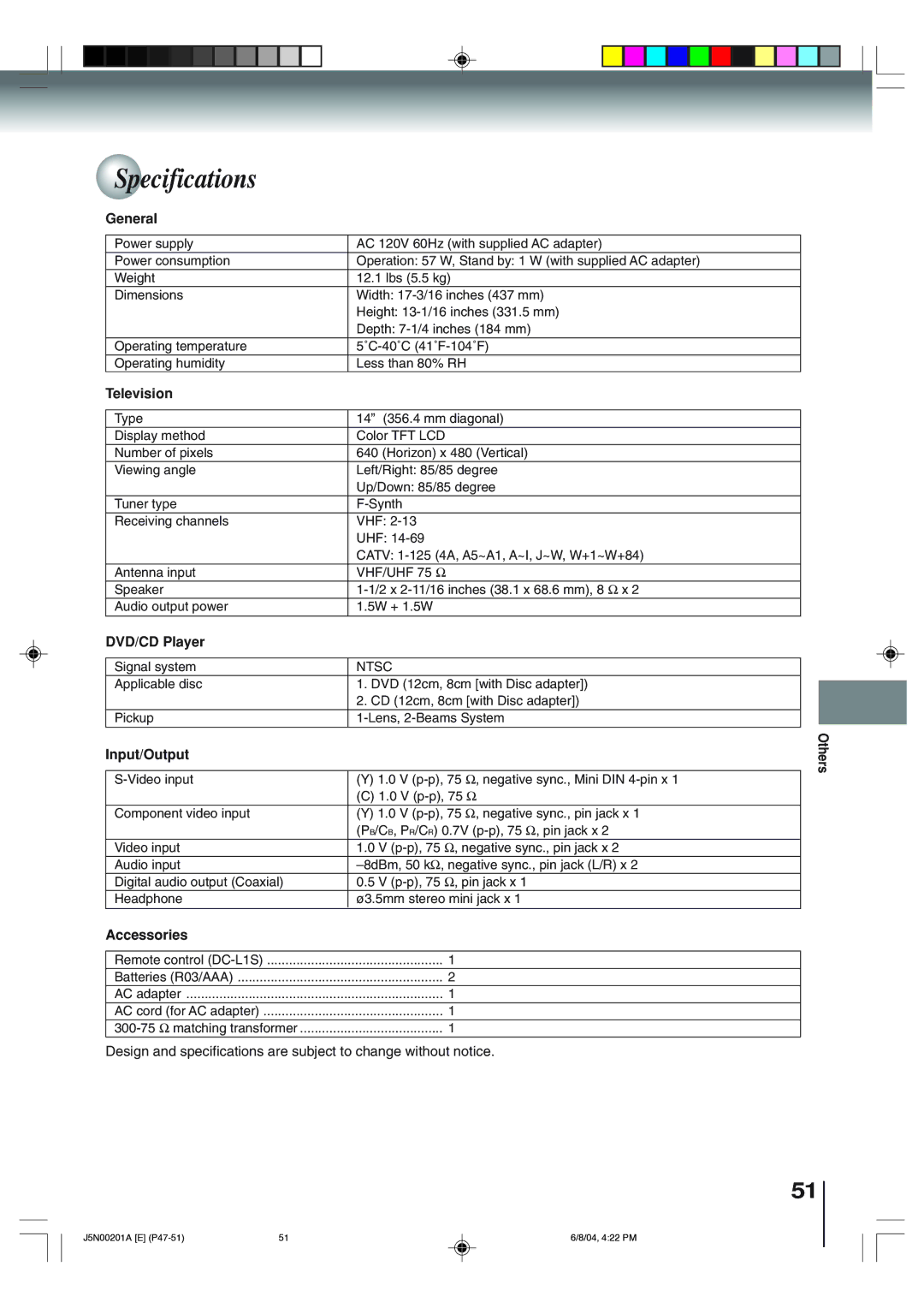 Toshiba SD-P4000 owner manual Specifications 