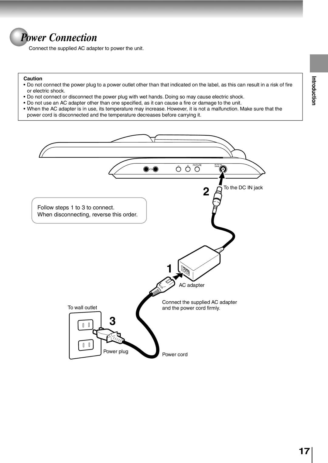 Toshiba SD-P5000 manual Power Connection 