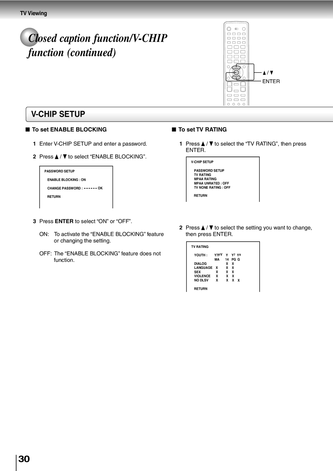 Toshiba SD-P5000 manual To set Enable Blocking, To set TV Rating 