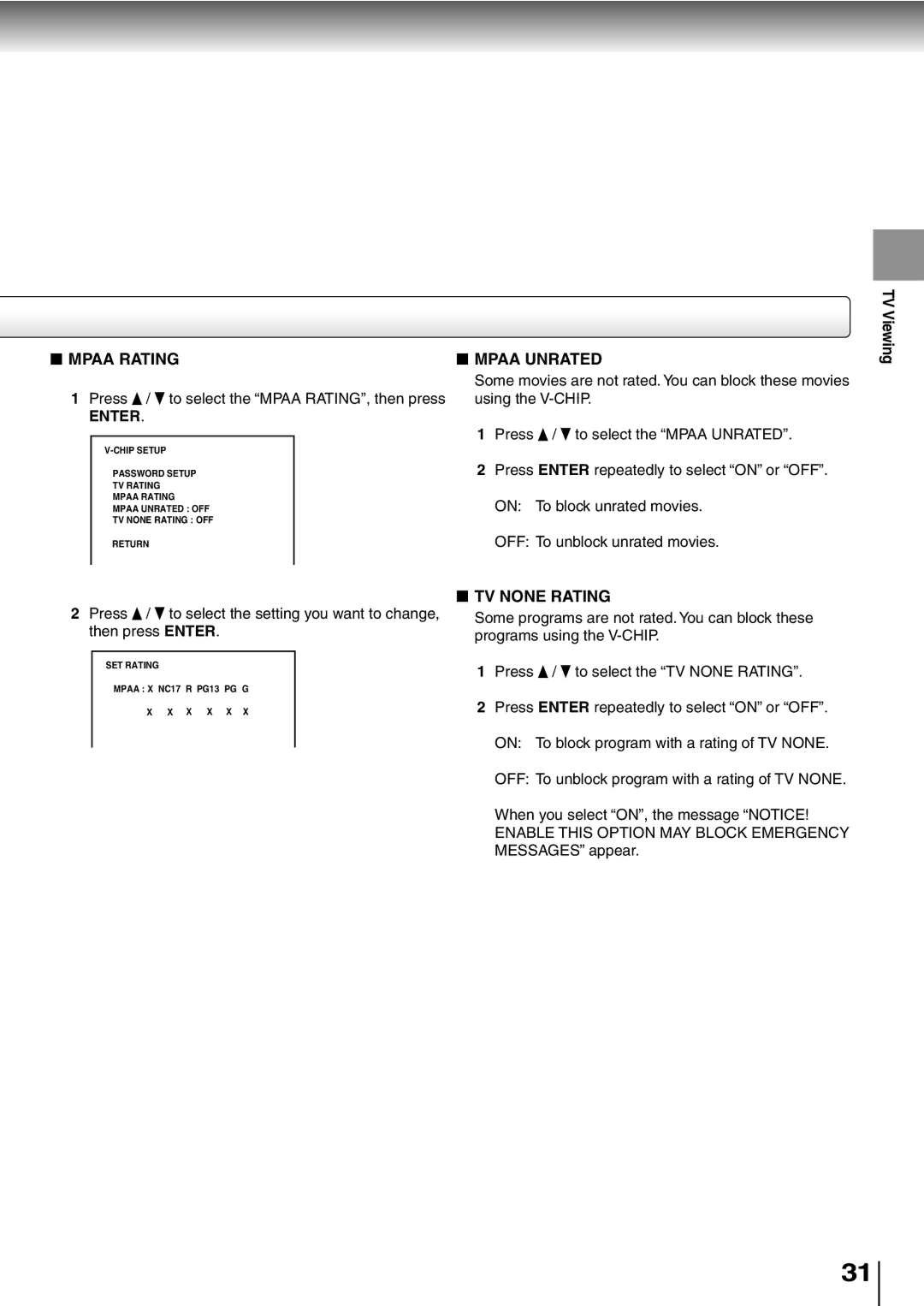 Toshiba SD-P5000 manual Mpaa Rating 