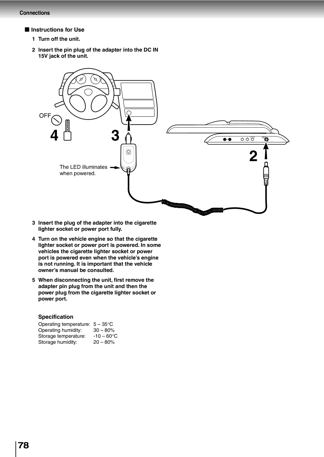 Toshiba SD-P5000 manual Connections Instructions for Use, Specification 