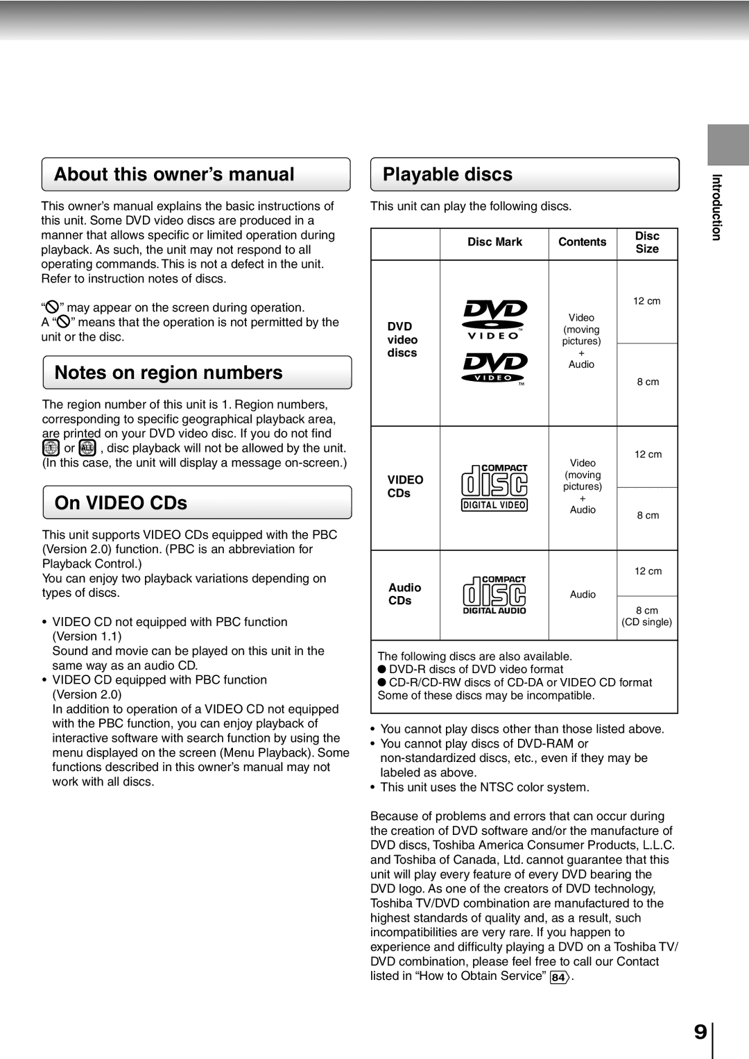 Toshiba SD-P5000 manual Playable discs, On Video CDs 