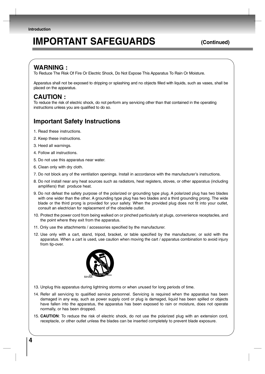 Toshiba SD-P7000 owner manual Important Safety Instructions 