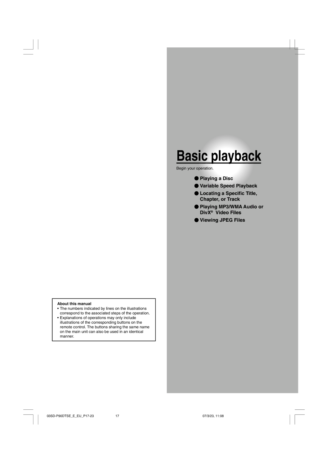 Toshiba SD-P90DTSE owner manual Basic playback 