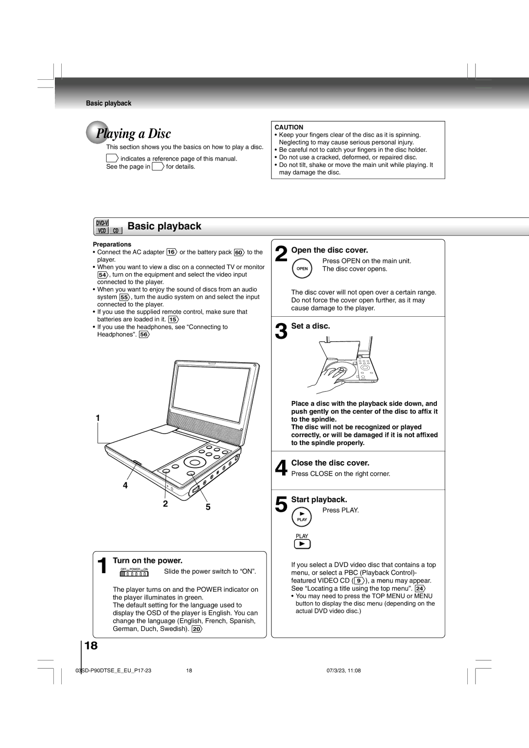 Toshiba SD-P90DTSE owner manual Playing a Disc, Basic playback 