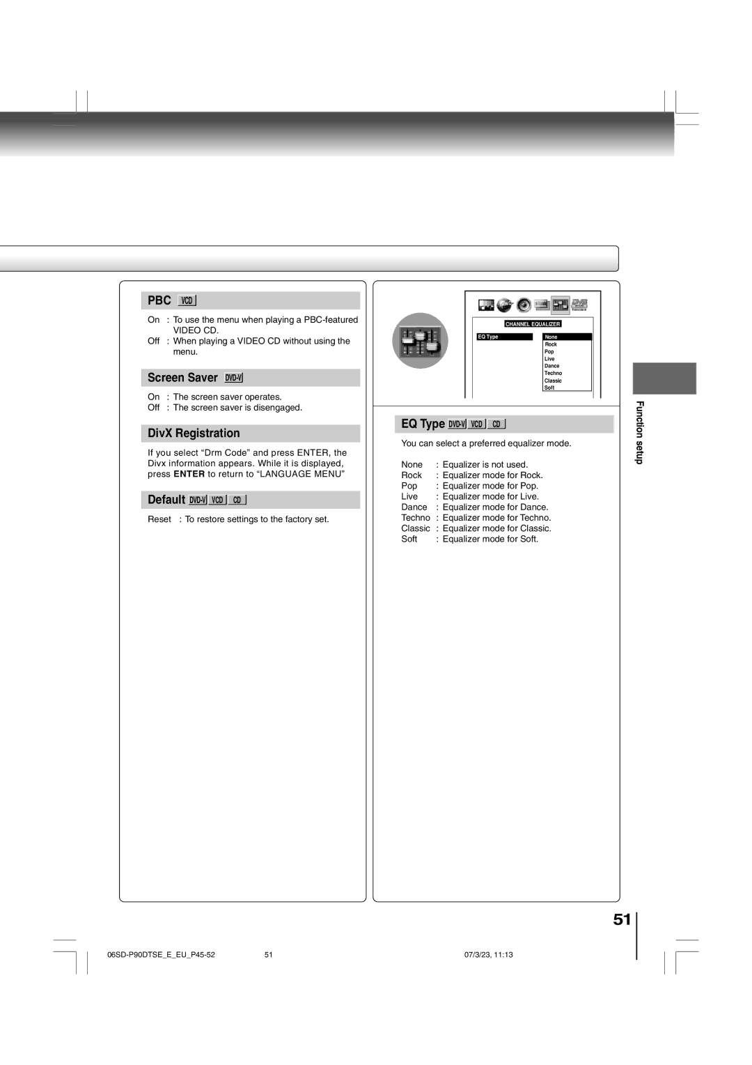 Toshiba SD-P90DTSE owner manual Pbc Vcd 