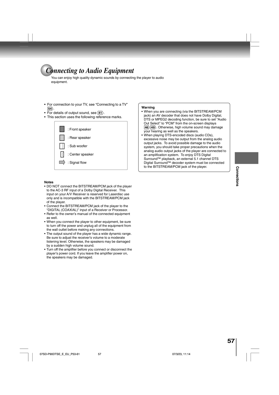 Toshiba SD-P90DTSE owner manual Connecting to Audio Equipment, Connections 