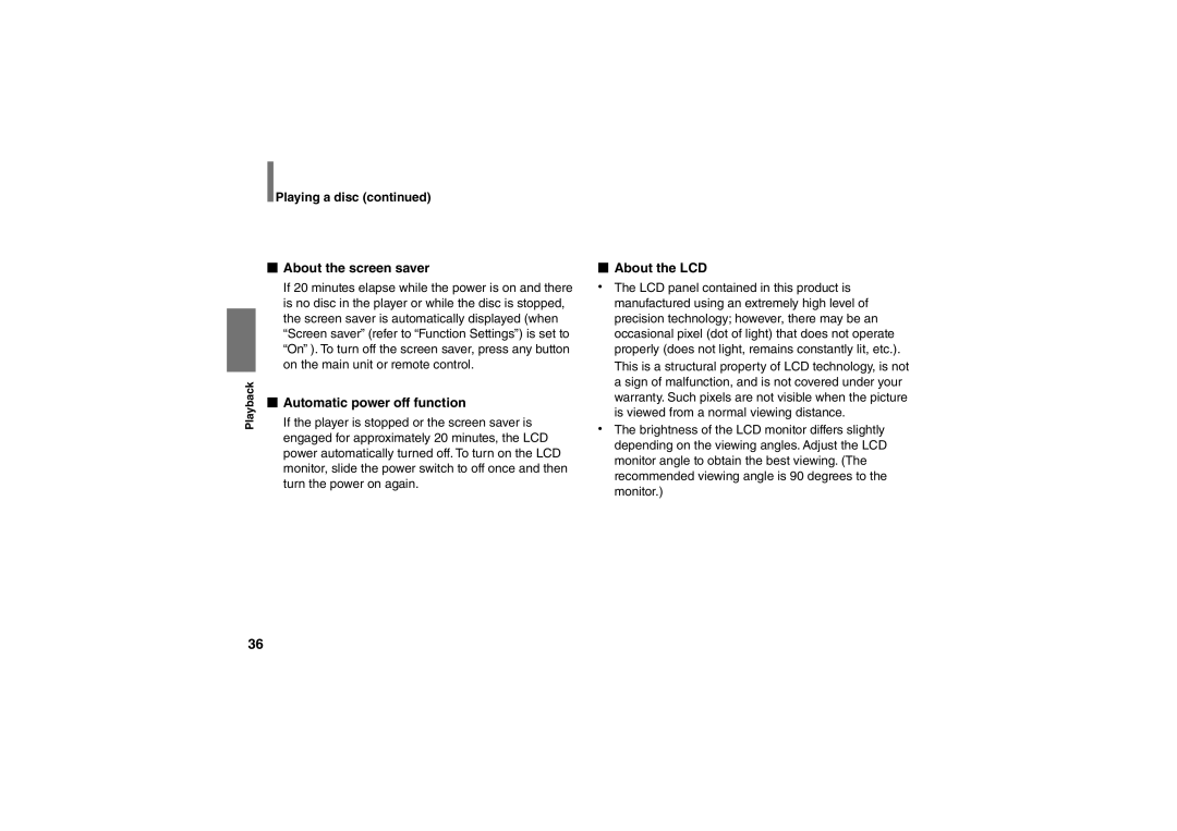 Toshiba SD-P91SKY owner manual About the screen saver, Automatic power off function, About the LCD 