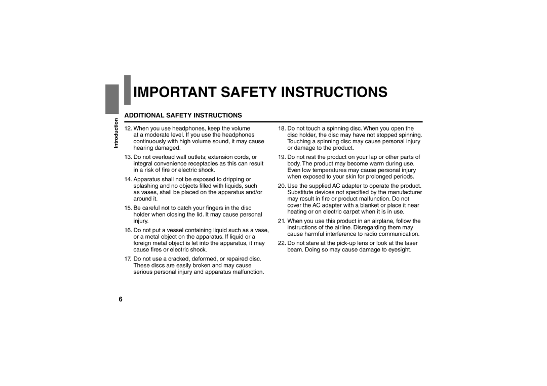 Toshiba SD-P91SKY owner manual Additional Safety Instructions 