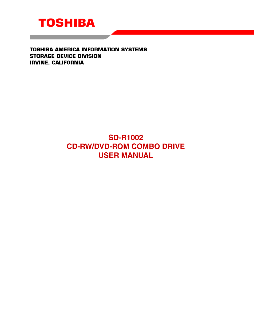 Toshiba SD-R1002 user manual CD-RW/DVD-ROM Combo Drive 