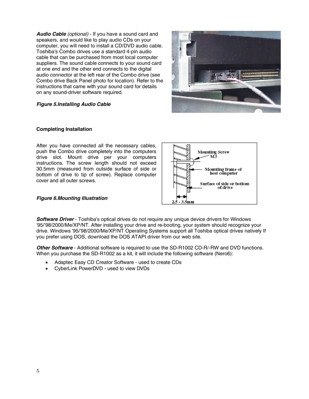 Toshiba SD-R1002 user manual Installing Audio Cable, Completing Installation 