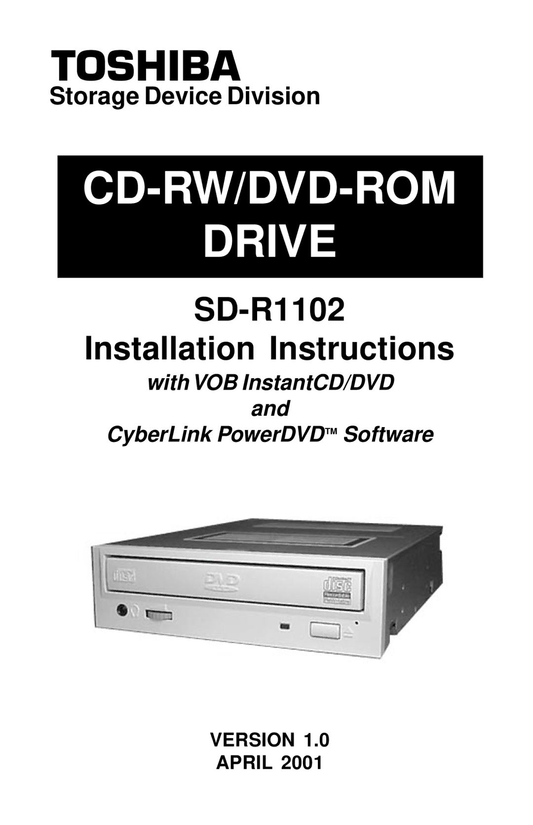 Toshiba SD-R1102 installation instructions CD-RW/DVD-ROM Drive 