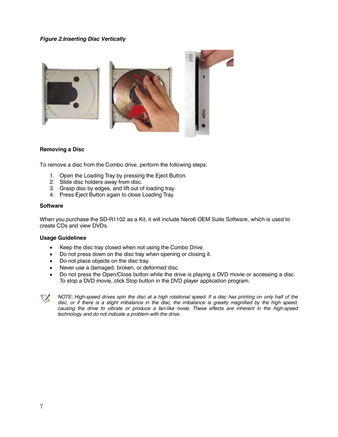 Toshiba SD-R1102 user manual Removing a Disc, Software, Usage Guidelines 