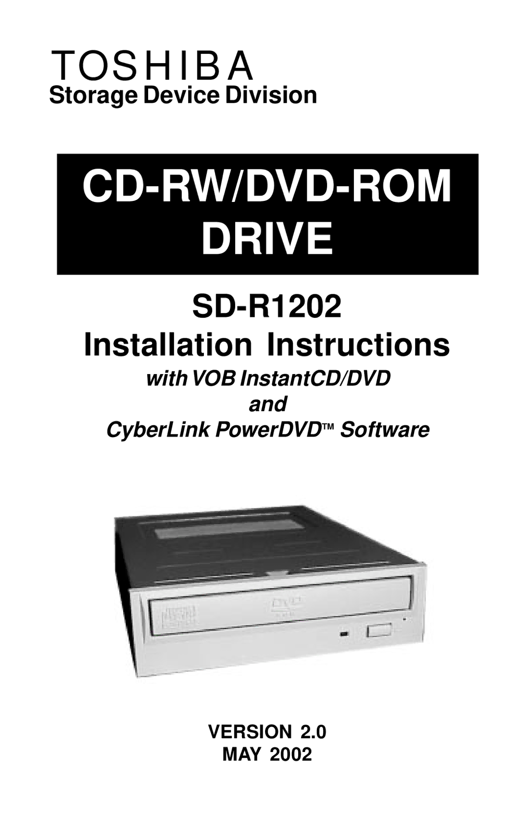 Toshiba SD-R1202 installation instructions CD-RW/DVD-ROM Drive 