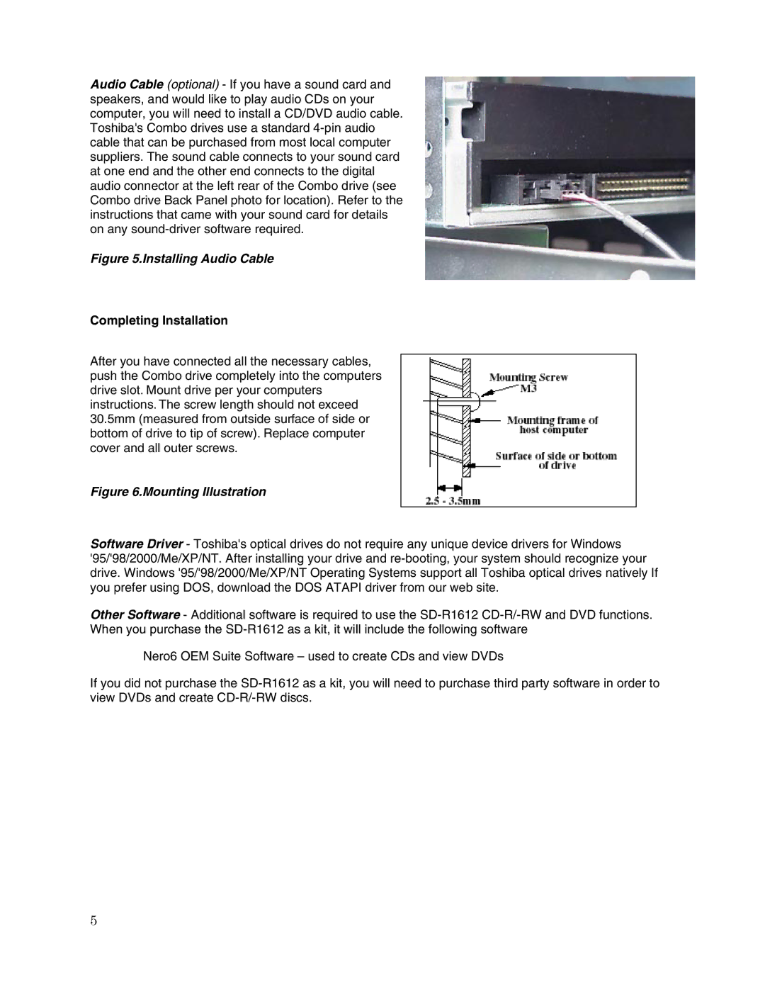 Toshiba SD-R1612 user manual Installing Audio Cable, Completing Installation 