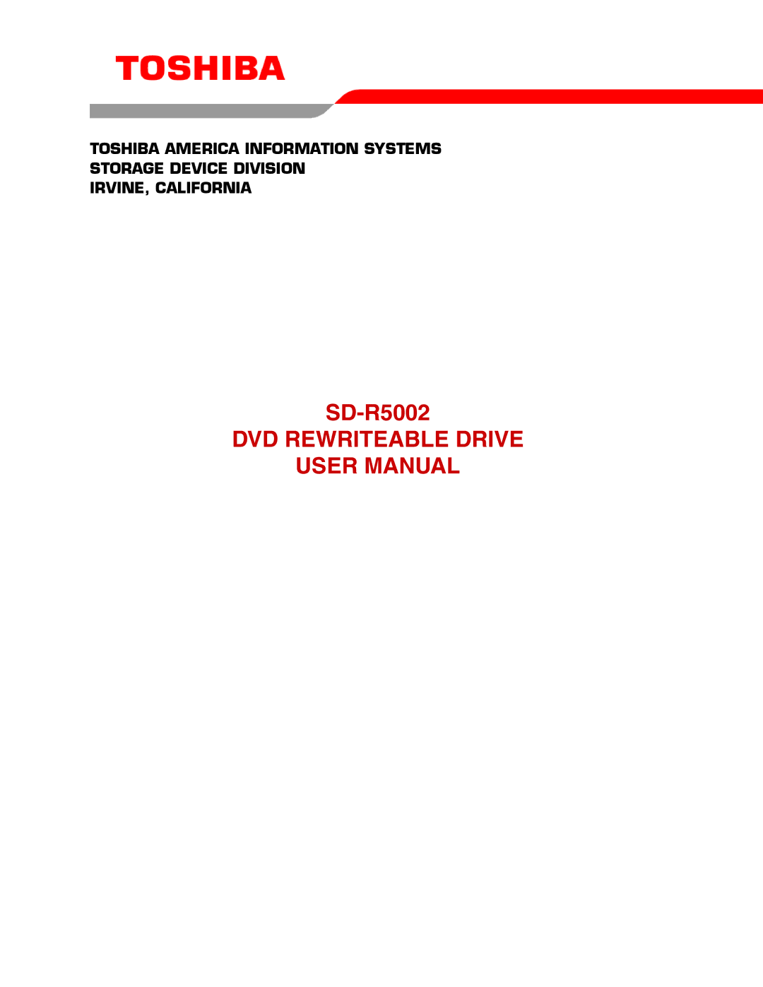 Toshiba SD-R5002 user manual DVD Rewriteable Drive 