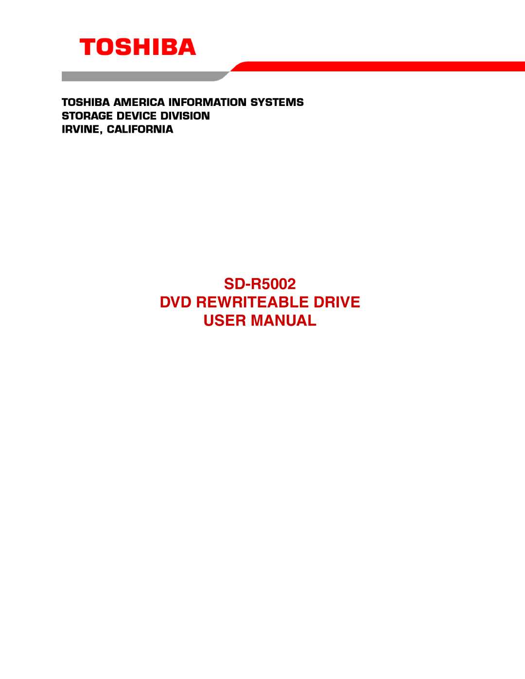 Toshiba SD-R5002 user manual DVD Rewriteable Drive 