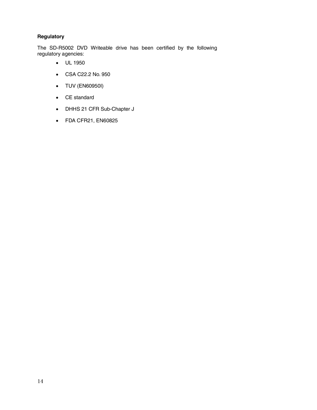 Toshiba SD-R5002 user manual Regulatory 