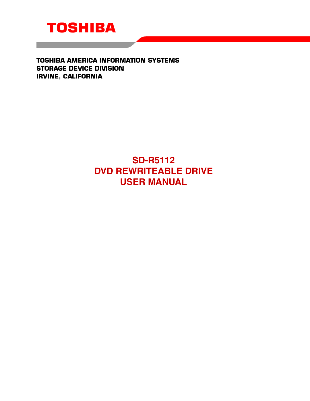 Toshiba SD-R5112 user manual DVD Rewriteable Drive 