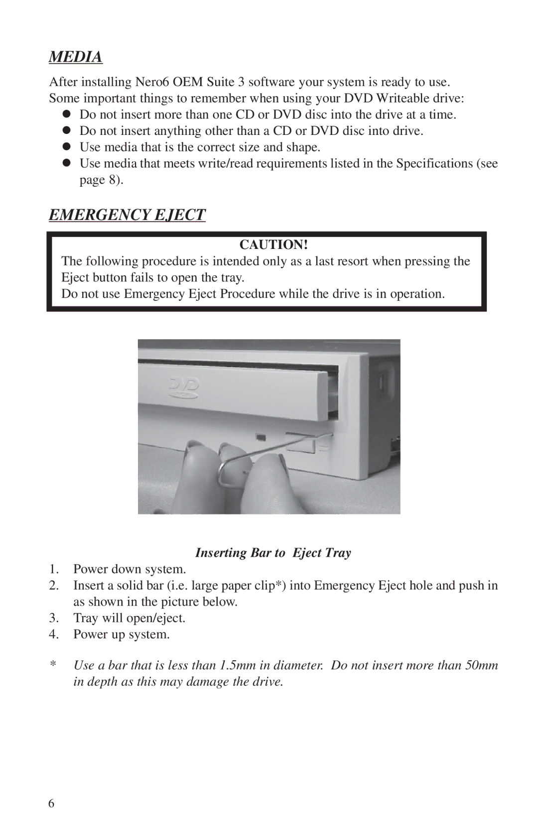 Toshiba SD-R5272 installation instructions Media, Emergency Eject 